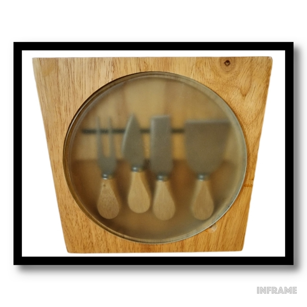 Italian Oak Handmade Cheese Board with Matching Cutlery and Storage NWOT